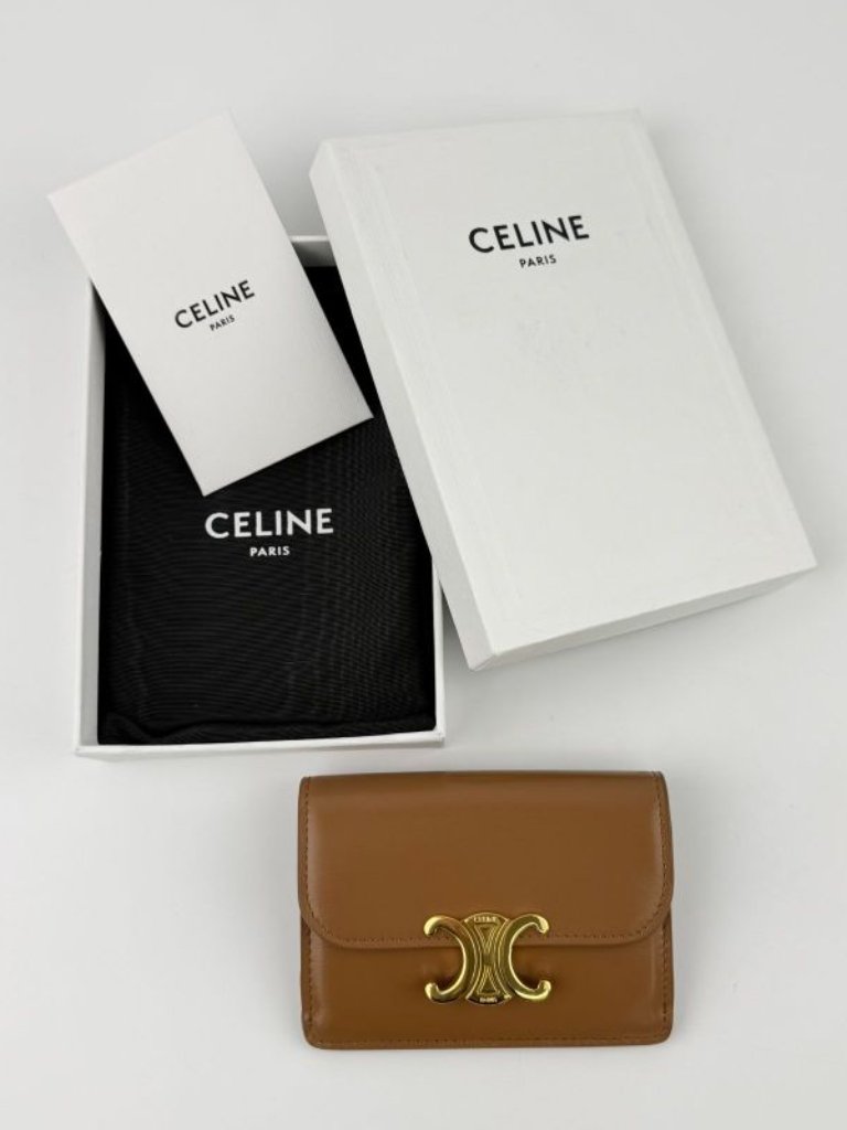 Celine Triomphe Card Holder Brown Leather Vintage
